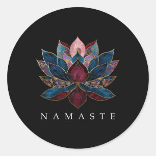 Pegatina Redonda Camiseta budista yogui de flor de loto zen Namaste