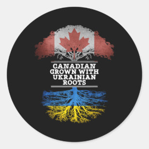 Pegatina Redonda Camiseta Canadiense Creado Con Raíces Ucranianas 