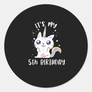 Pegatina Redonda Camiseta Caticorn Kawaii Gato Unicornio Edad 5