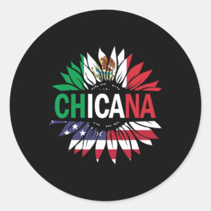 Pegatina Redonda Camiseta Chicana Hombres Mujeres Niños Chicos Mexi