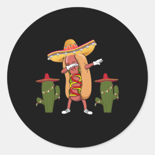 Pegatina Redonda Camiseta Cinco De Mayo Perro Caliente Cactus Baila