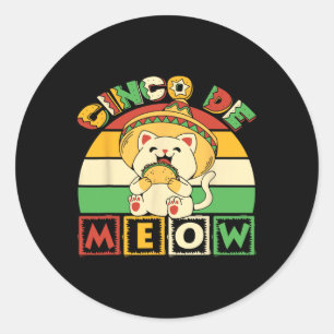 Pegatina Redonda Camiseta Cinco De Meow Con Gato Sonriente Taco Y S