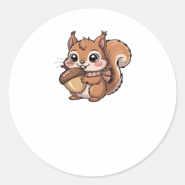 Pegatina Redonda camiseta clásica de ardilla otoñal (Anverso)
