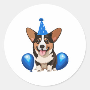 Pegatina Redonda Camiseta Clásica de Cachorro Azul