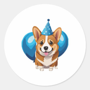 Pegatina Redonda Camiseta Clásica de Cachorro Azul (1)