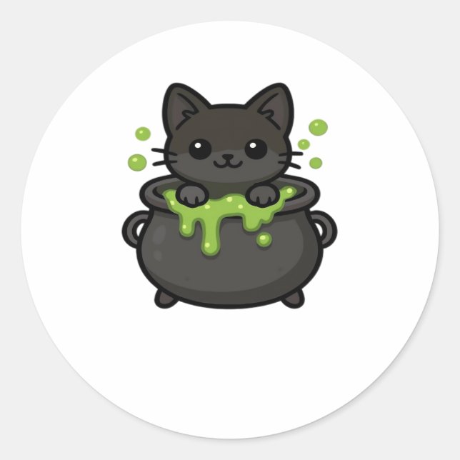 Pegatina Redonda Camiseta clásica de gato negro de Halloween (Anverso)