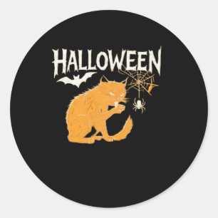 Pegatina Redonda Camiseta clásica de Halloween de un gato vampiro