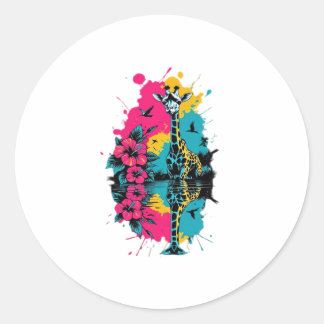 Pegatina Redonda Camiseta clásica manchada de color de jirafa de ti