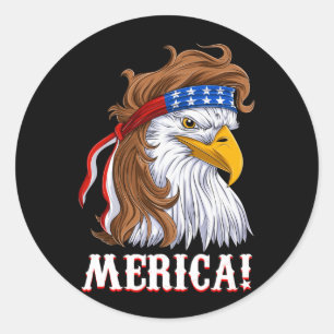 Pegatina Redonda Camiseta con mullet de águila y bandera americana 