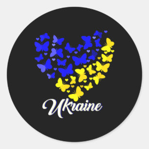 Pegatina Redonda Camiseta Corazón Ucrania Mariposa Yo Estoy Con U