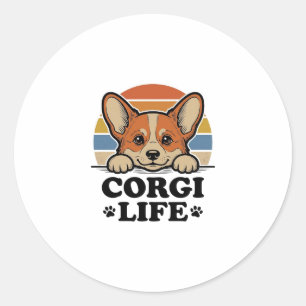 Pegatina Redonda Camiseta Corgi Life Grabado Vintage Arte Amante Pe