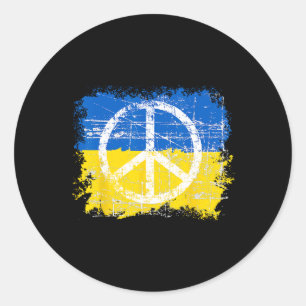 Pegatina Redonda Camiseta Cresta Bandera De Ucrania Paz En Ucrania 