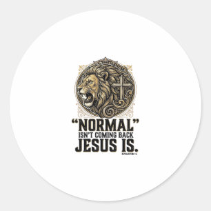 Pegatina Redonda Camiseta Cristiana Cruz León Jesús Está Volviendo
