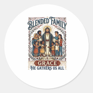 Pegatina Redonda Camiseta Cristiana de Familia Mixta de Jesús