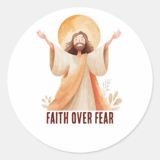 Pegatina Redonda Camiseta cristiana Jesús Fe sobre Miedo