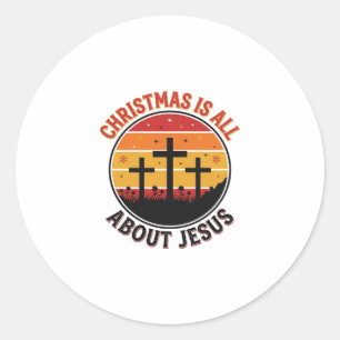 Pegatina Redonda Camiseta cristiana navidad Jesús puesta del sol cr