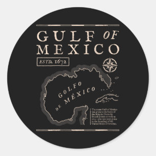 Pegatina Redonda Camiseta cuello en V Mapa Histórico del Golfo de M