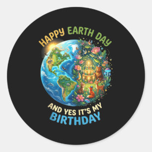 Pegatina Redonda Camiseta cumpleaños día de la Tierra abril cumplea