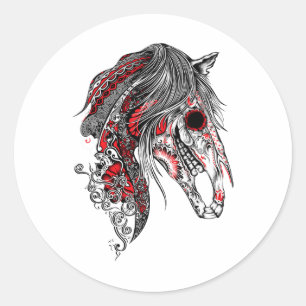 Pegatina Redonda Camiseta Cute Sugar Skull Horse
