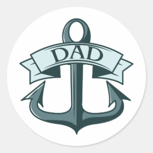 Pegatina Redonda Camiseta Dad Ships Anchor