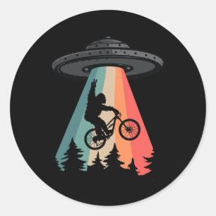 Pegatina Redonda Camiseta de Abducción Alien Ovni Bicicleta de Mont