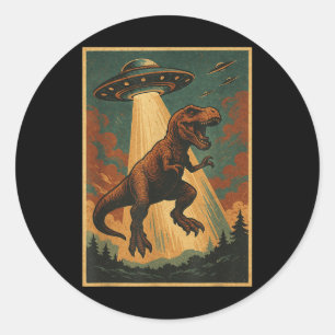 Pegatina Redonda Camiseta de Abducción Ovni Alien Camiseta de Dinos