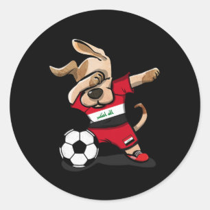 Pegatina Redonda Camiseta de aficionados de fútbol de Irak con perr
