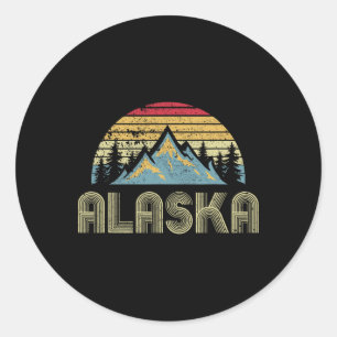 Pegatina Redonda Camiseta de Alaska - Montañas Retro Vintage Natura