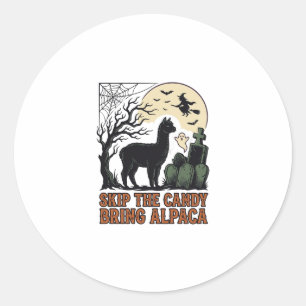 Pegatina Redonda Camiseta de Alpaca de Halloween Lindo Espeluznante