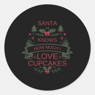 Pegatina Redonda Camiseta de amante de cupcakes de Navidad para ama