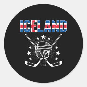 Pegatina Redonda Camiseta de Amantes de Hockey sobre Hielo de Islan