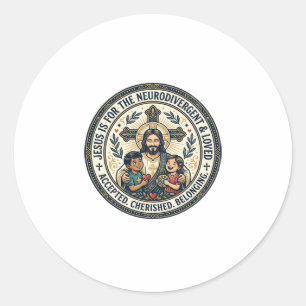 Pegatina Redonda Camiseta de ánimo neurodivergente de Jesús Inspira