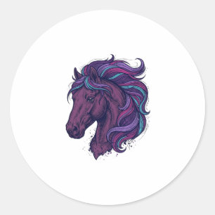 Pegatina Redonda Camiseta de arte de cabeza de caballo colorida gra