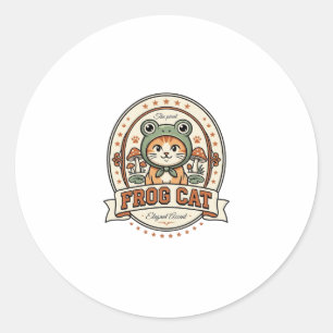Pegatina Redonda Camiseta de arte vectorial vintage de gato rana Fr