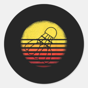 Pegatina Redonda Camiseta de bádminton vintage atardecer retro pla 