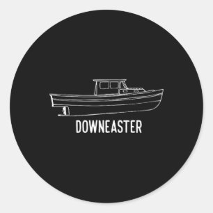 Pegatina Redonda Camiseta de barco de pesca de langosta Downeaster 
