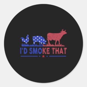 Pegatina Redonda Camiseta de BBQ del 4 de julio para hombres, bande