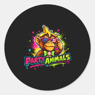 Pegatina Redonda Camiseta de béisbol de animales de fiesta