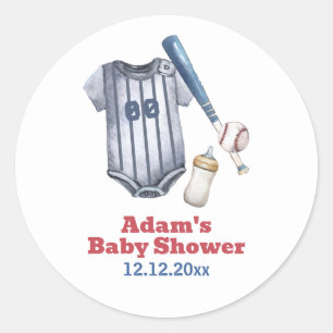 Pegatina Redonda Camiseta de béisbol Little Slugger Baby Shower