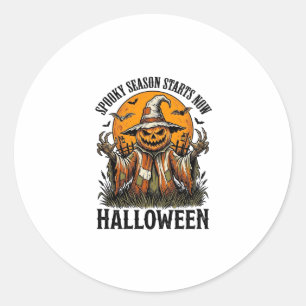 Pegatina Redonda Camiseta de Bruja Calabaza Espantapájaros de Hallo