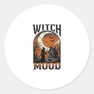 Pegatina Redonda Camiseta de Bruja de Halloween Diseño Antiguo de L