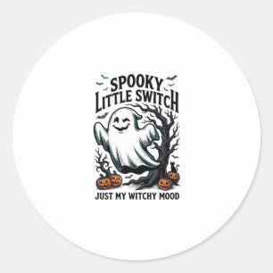 Pegatina Redonda Camiseta de Bruja de Halloween Diseño de Humor de