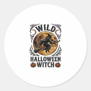 Pegatina Redonda Camiseta de Bruja de Halloween Escoba Vintage Gráf