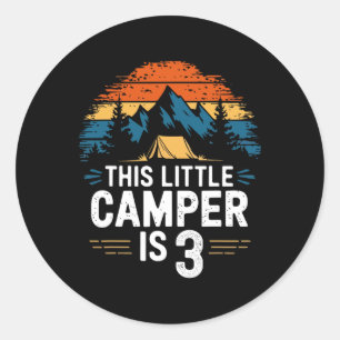 Pegatina Redonda Camiseta de camping de cumpleaños número 3 para ni