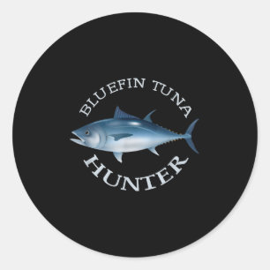 Pegatina Redonda Camiseta de caza de atún rojo, pesca en agua salad