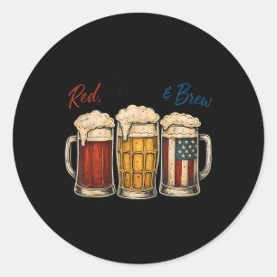 Pegatina Redonda Camiseta De Cerveza Roja Blanca Y De Cerveza Diver
