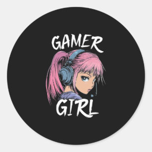 Pegatina Redonda Camiseta de chica jugadora para chicas adolescente