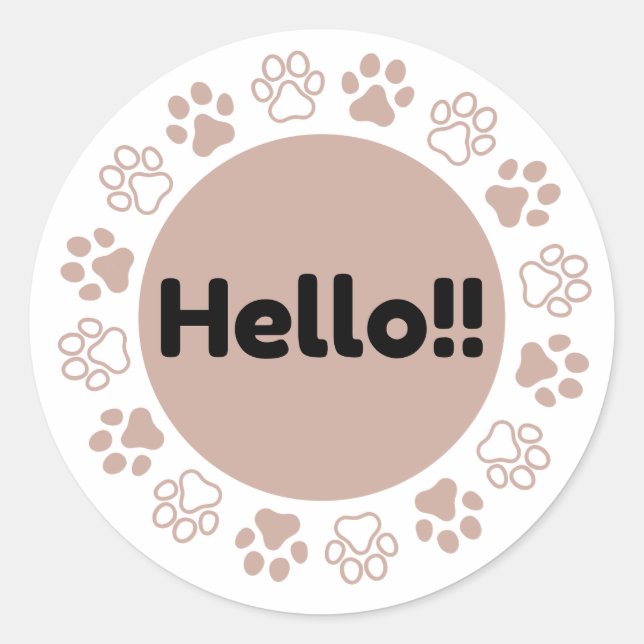 Pegatina Redonda Camiseta de círculo de huella de garra Hello Cute  (Anverso)