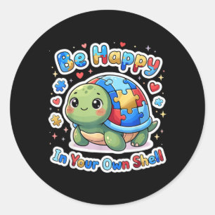 Pegatina Redonda Camiseta de Conciencia Au Niños Lindo Sé Feliz En