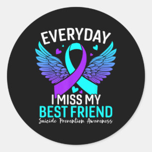 Pegatina Redonda Camiseta de Conciencia del Suicidio Mejor Amigo Pr